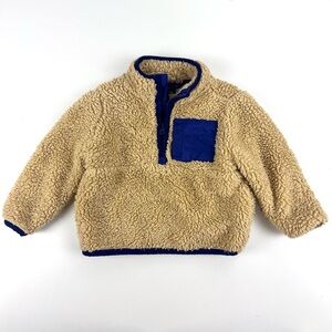 Janie & Jack Baby Sz 6-12 Months Cozy Tan 1/4 Zip Sherpa Pullover Fleece Jacket
